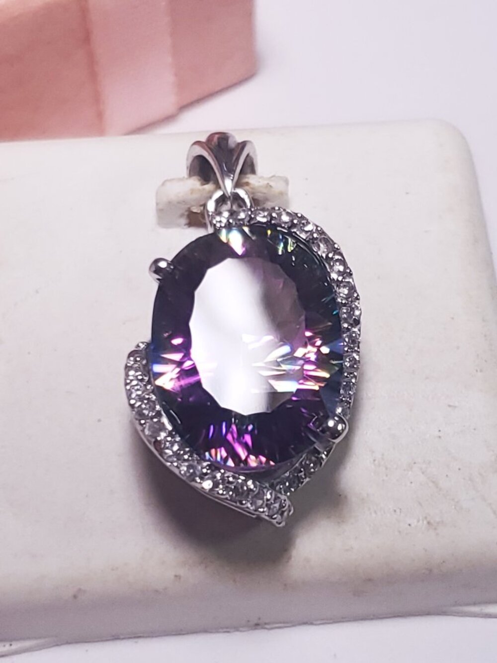 Estate 11.5ctw Oval Mystic & White Topaz swirl Sterling 925 Basket Pendant#24596